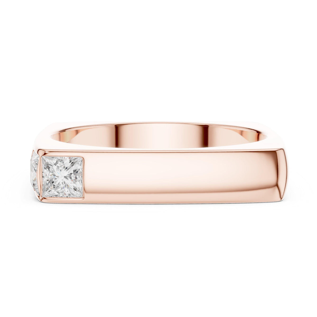 Men's Square-Profile Moissanite Ring with Princess-Cut Accent – 925 Sterling Silver, 18K Gold Vermeil
