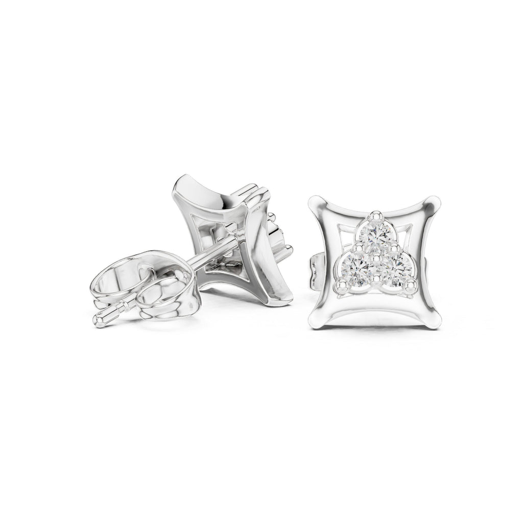 Moissanite Concave Square Stud Earrings – 925 Sterling Silver, 18K Gold Vermeil