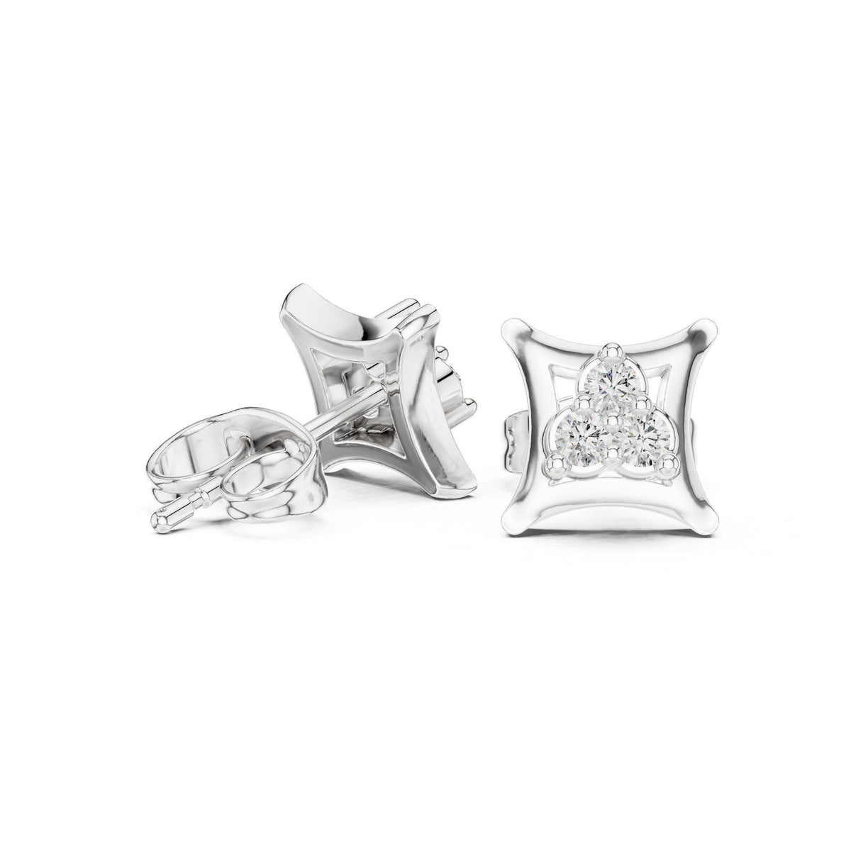 Moissanite Concave Square Stud Earrings – 925 Sterling Silver, 18K Gold Vermeil