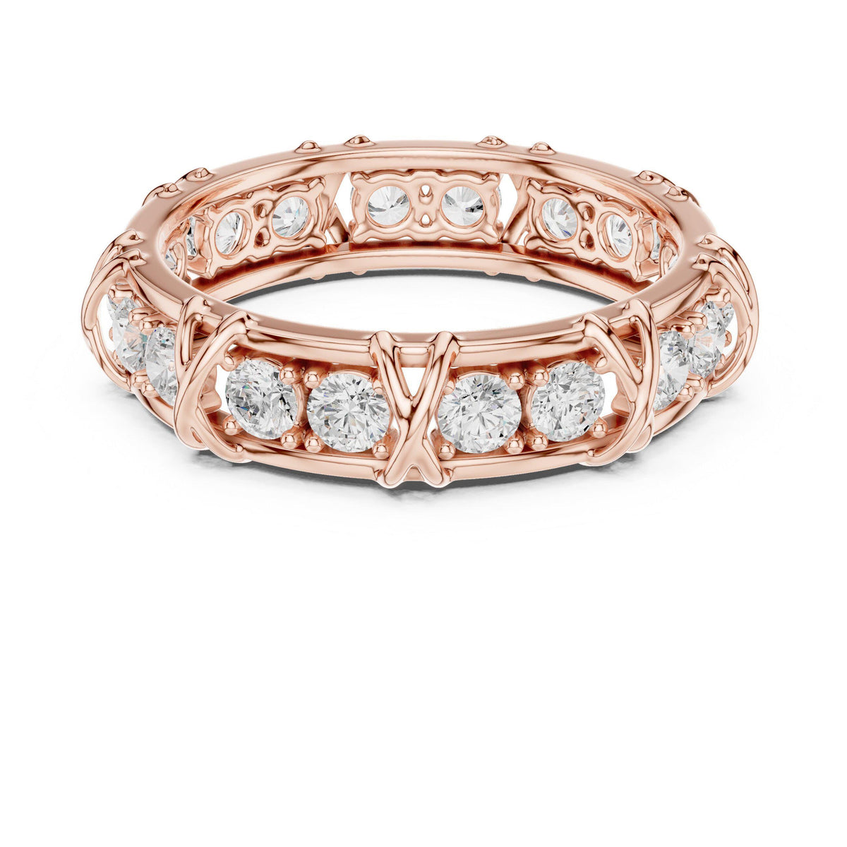 Men's Moissanite Eternity Band, X-Link Design – 925 Sterling Silver, 18K Gold Vermeil