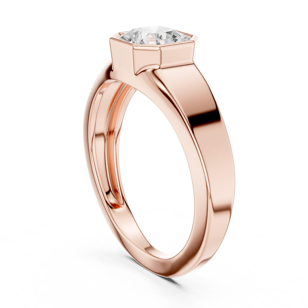 Men's Bezel-Set Moissanite Solitaire Ring – 925 Sterling Silver, 18K Gold Vermeil