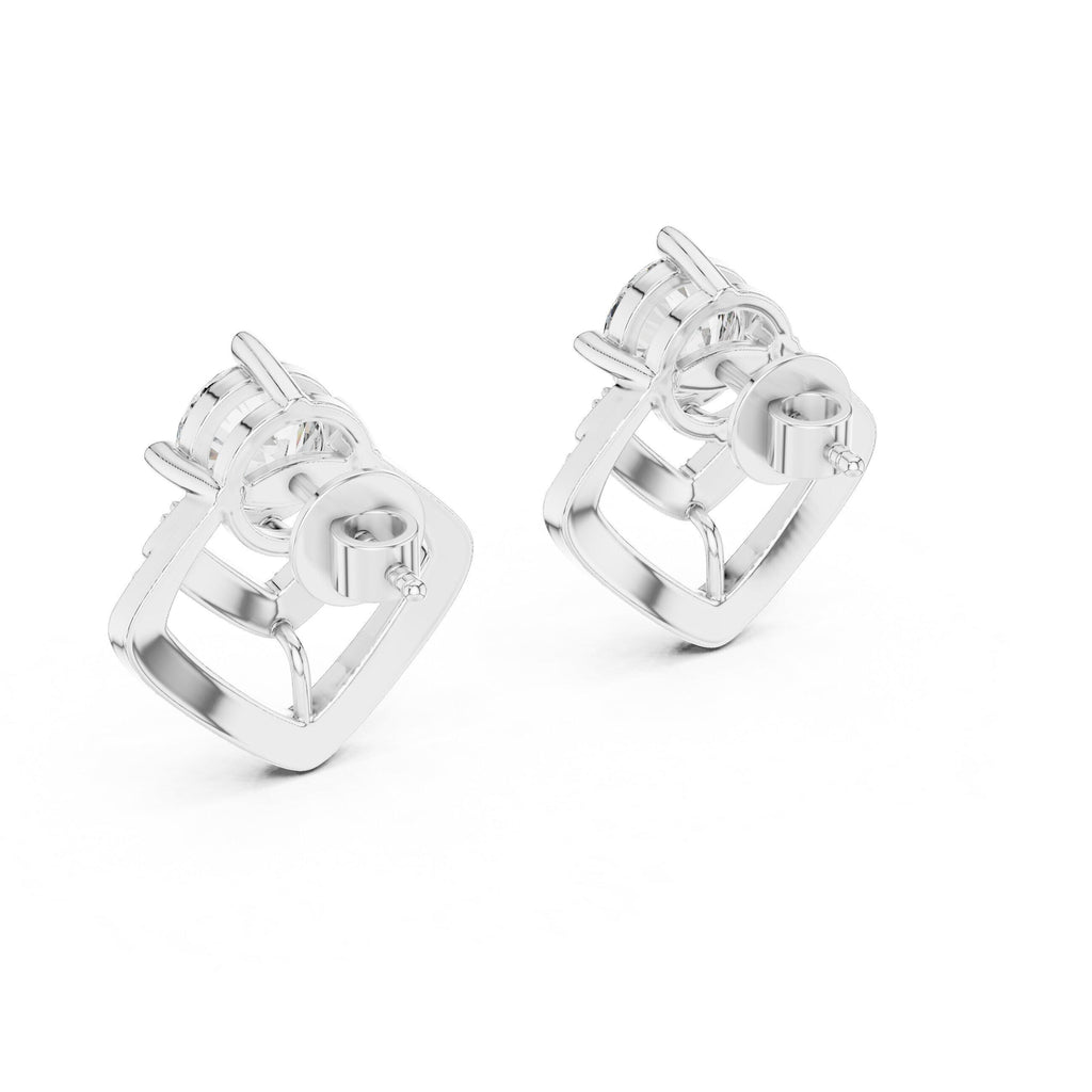 Round Moissanite Chevron Halo Stud Earrings – 925 Sterling Silver, 18K Gold Vermeil