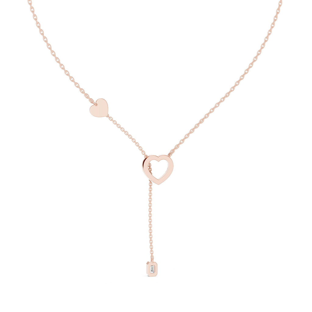 Heart Moissanite Lariat Necklace with Emerald-Cut Drop – 925 Sterling Silver, 18K Gold Vermeil