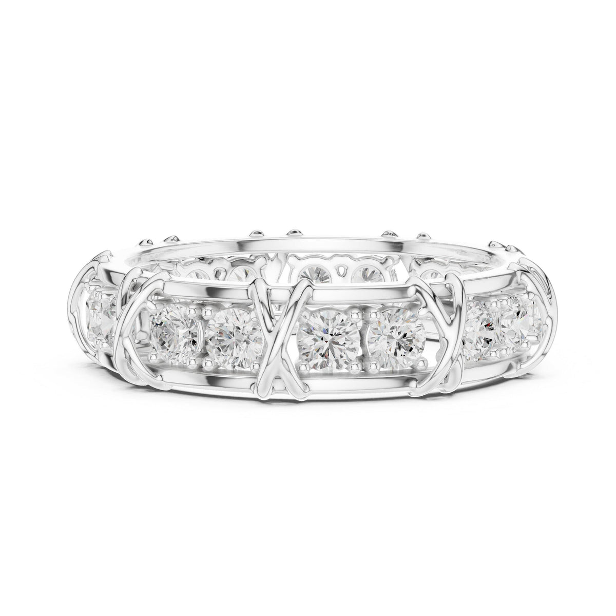Men's Moissanite Eternity Band, X-Link Design – 925 Sterling Silver, 18K Gold Vermeil
