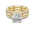 Cushion Moissanite Ring with Stacked Triple Band, 8mm – 925 Sterling Silver, 18K Gold Vermeil