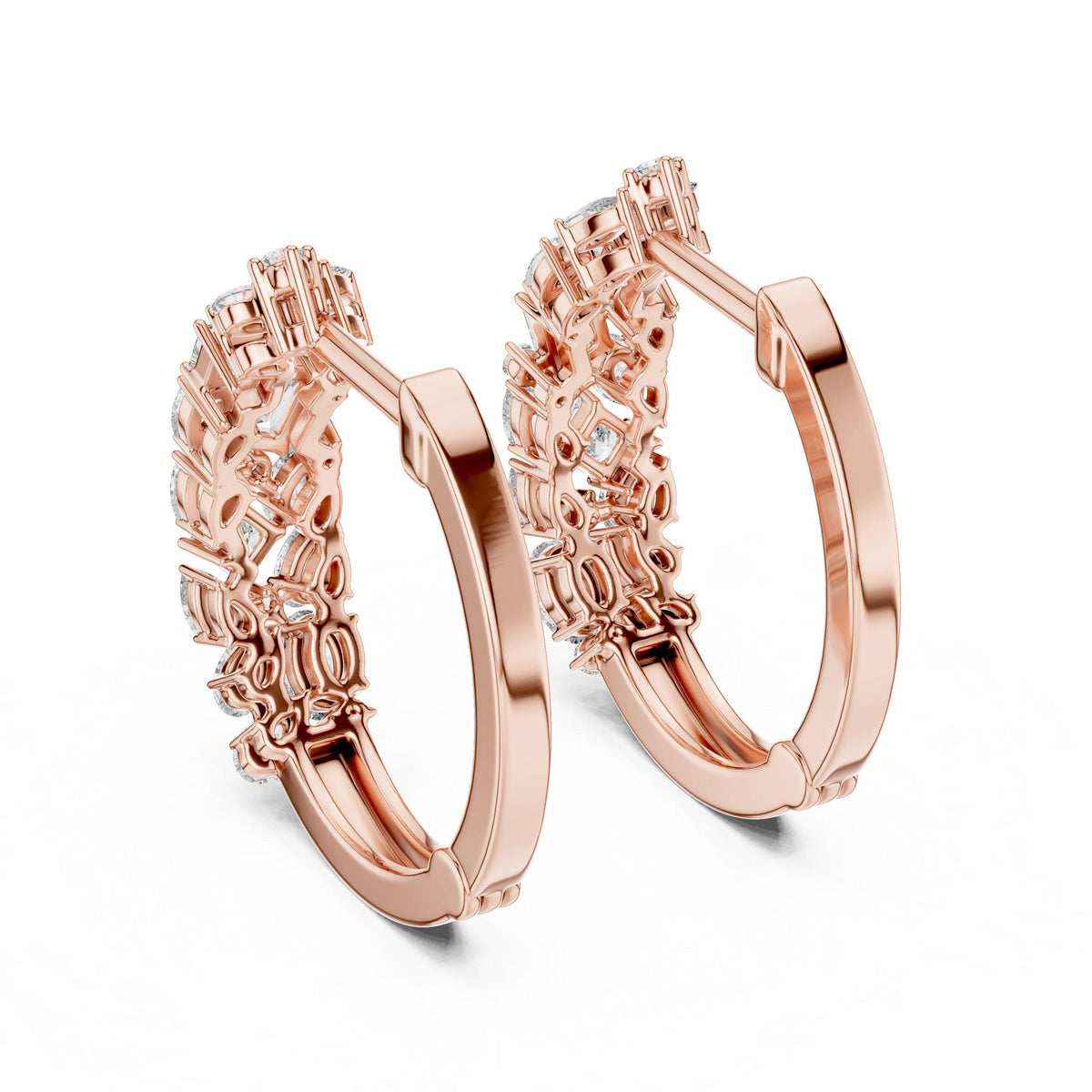 Mixed-Cut Moissanite Cluster Hoop Earrings – 925 Sterling Silver, 18K Gold Vermeil