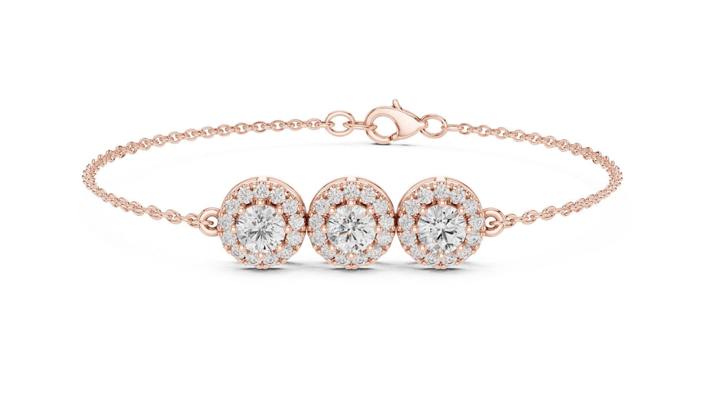 Triple-Halo Round Moissanite Bracelet – 925 Sterling Silver, 18K Gold Vermeil