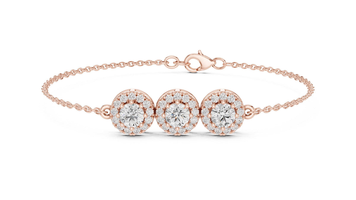 Triple-Halo Round Moissanite Bracelet – 925 Sterling Silver, 18K Gold Vermeil