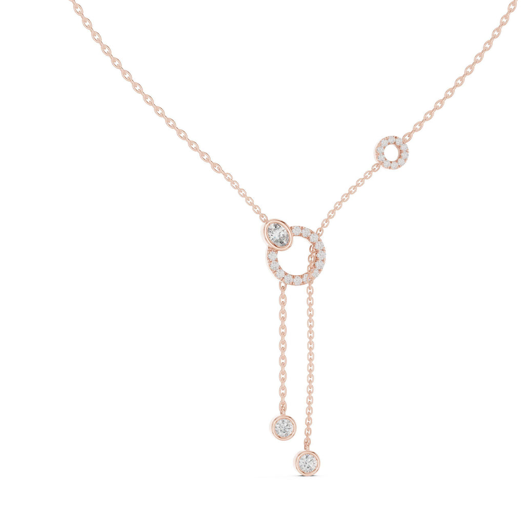 Round & Oval Moissanite Circle Lariat Necklace – 925 Sterling Silver, 18K Gold Vermeil