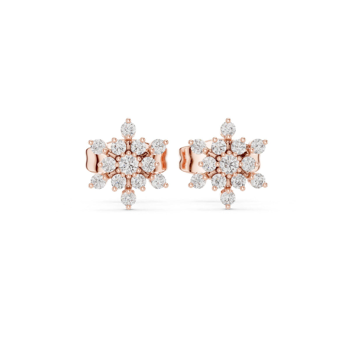 Moissanite Snowflake Cluster Stud Earrings – 925 Sterling Silver, 18K Gold Vermeil