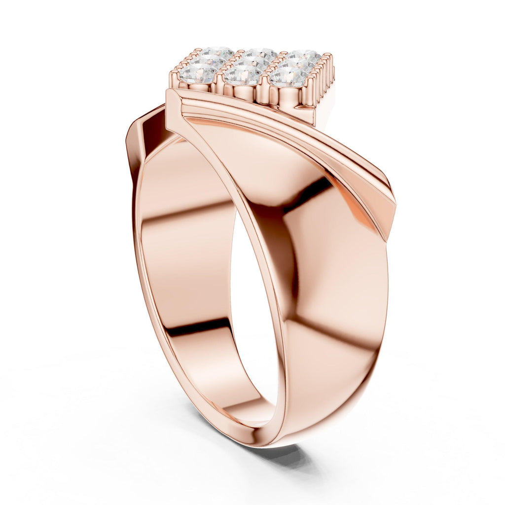 Men's Twisted Bypass Ring with Square Pavé Cluster – 925 Sterling Silver, 18K Gold Vermeil