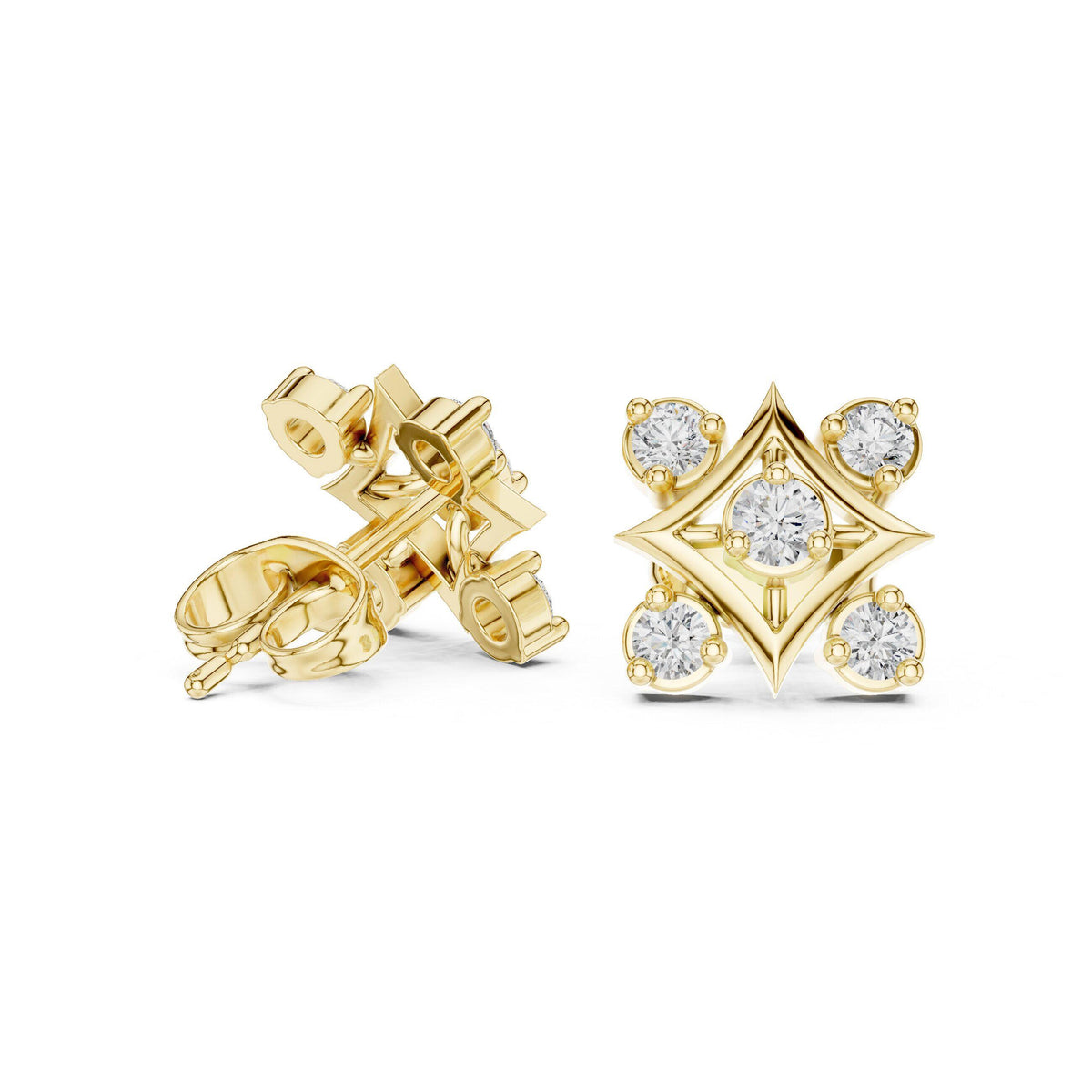Moissanite Four-Point Star Frame Stud Earrings – 925 Sterling Silver, 18K Gold Vermeil