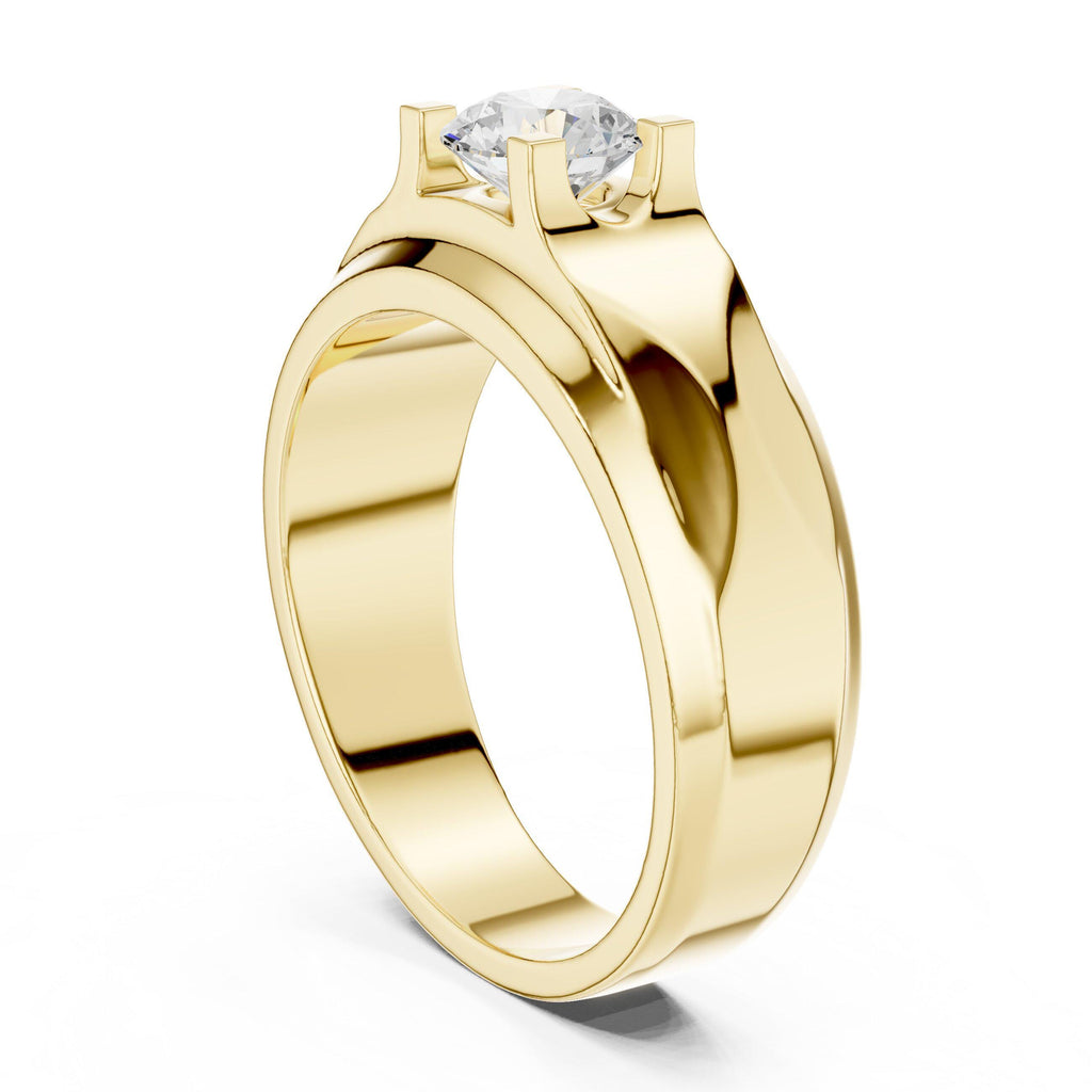 Men's Round Moissanite Ring with Raised Shoulders – 925 Sterling Silver, 18K Gold Vermeil