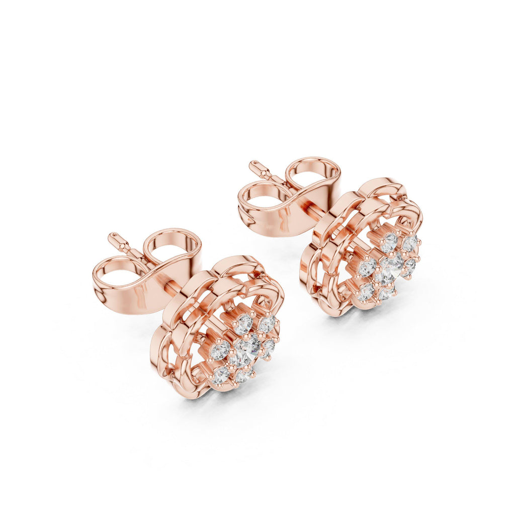 Moissanite Flower Rosette Stud Earrings – 925 Sterling Silver, 18K Gold Vermeil