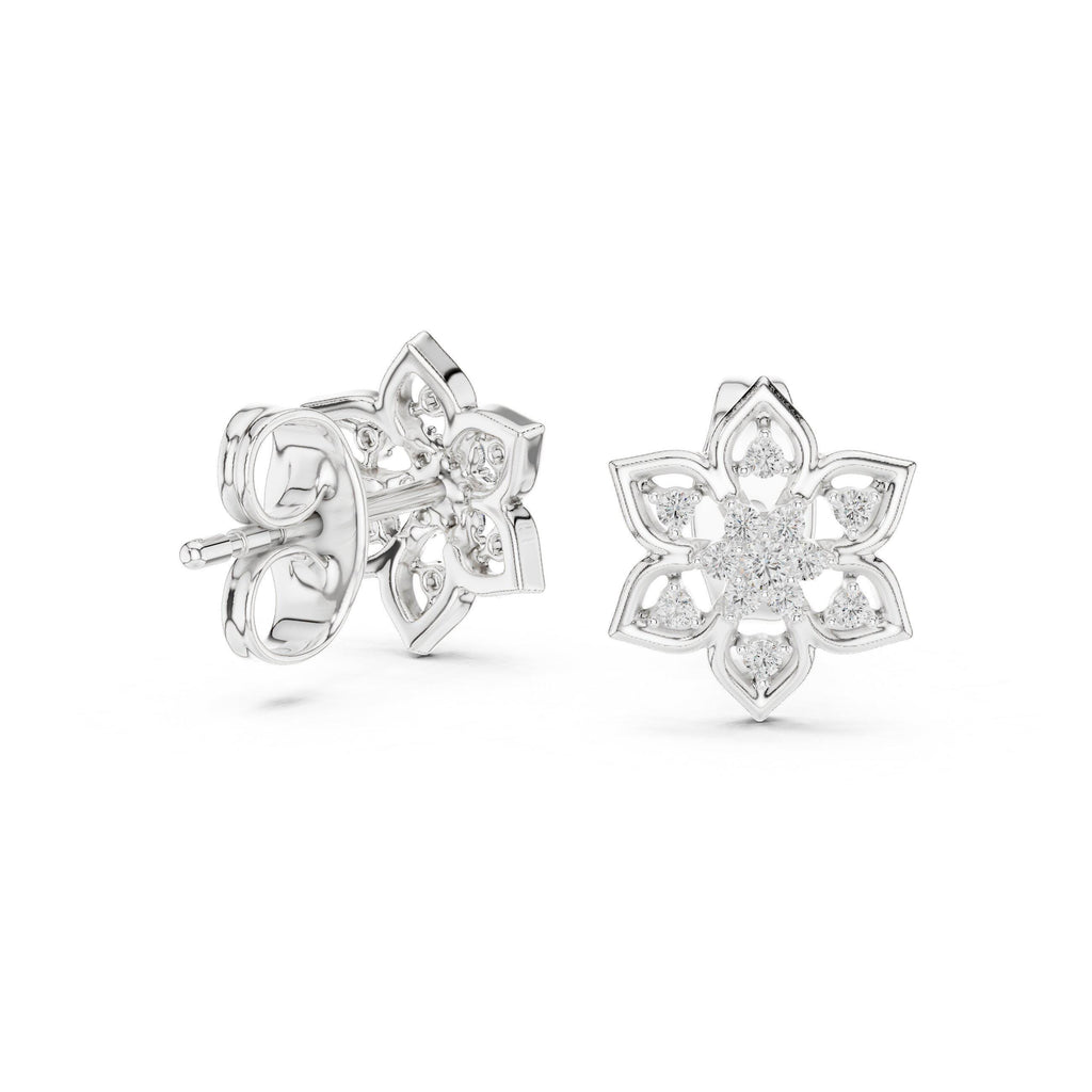 Moissanite Open Star Flower Stud Earrings – 925 Sterling Silver, 18K Gold Vermeil