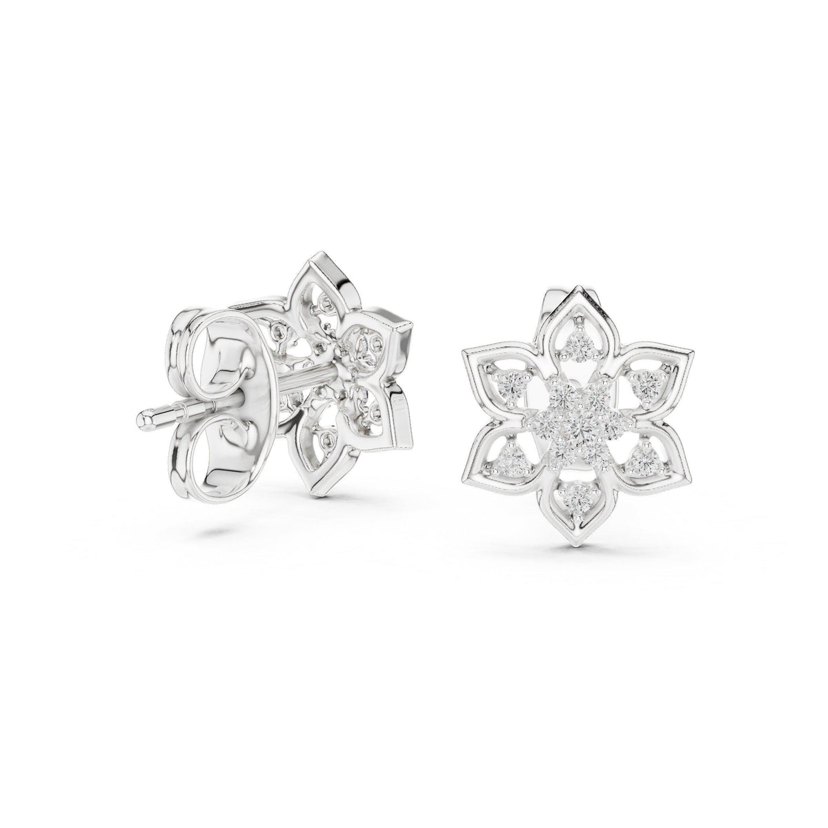 Moissanite Open Star Flower Stud Earrings – 925 Sterling Silver, 18K Gold Vermeil