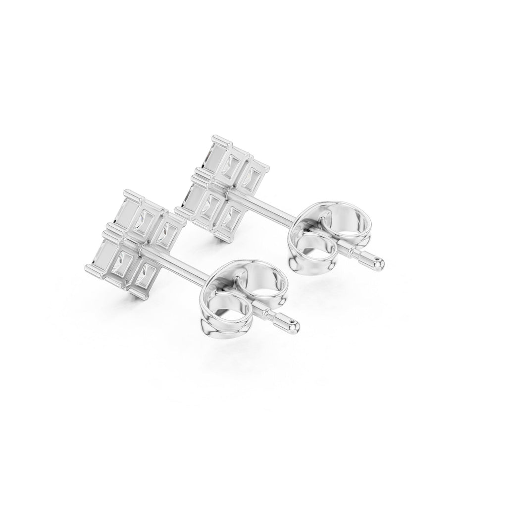 Princess Moissanite Four-Stone Stud Earrings – 925 Sterling Silver, 18K Gold Vermeil
