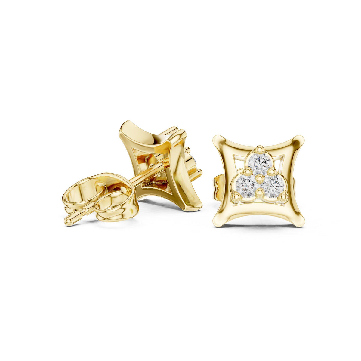 Moissanite Concave Square Stud Earrings – 925 Sterling Silver, 18K Gold Vermeil
