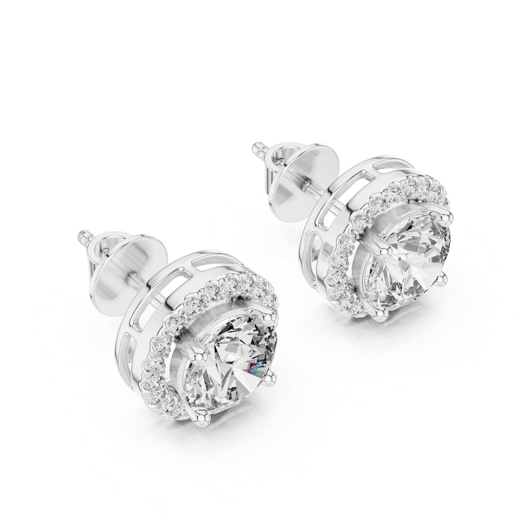 7mm Round Moissanite Halo Stud Earrings – 925 Sterling Silver, 18K Gold Vermeil