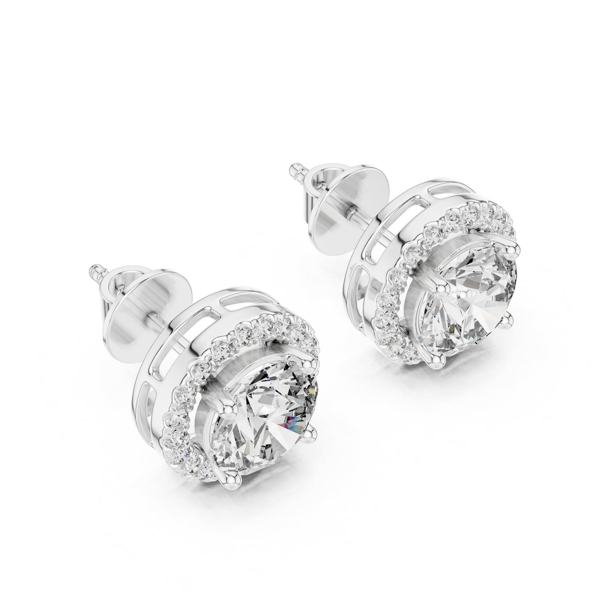 7mm Round Moissanite Halo Stud Earrings – 925 Sterling Silver, 18K Gold Vermeil