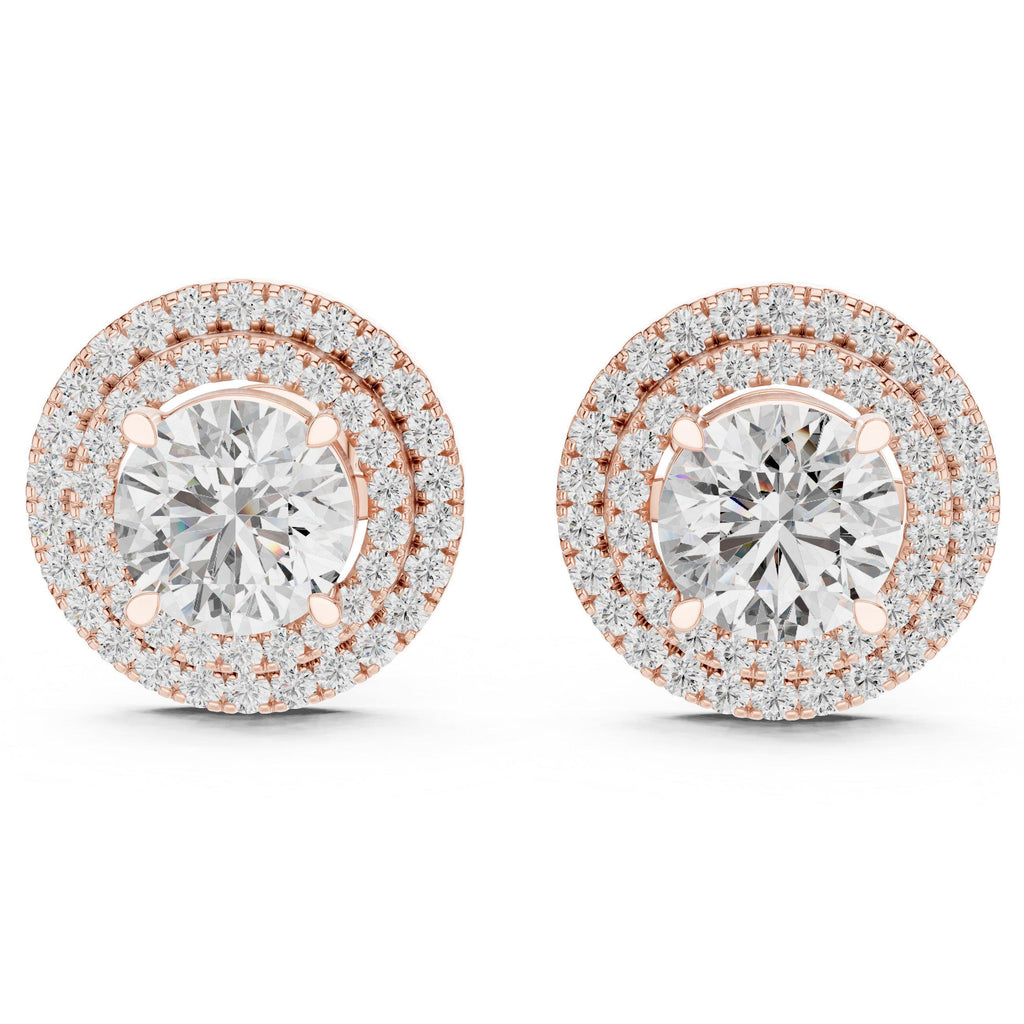 Round Moissanite Double-Halo Stud Earrings – 925 Sterling Silver, 18K Gold Vermeil