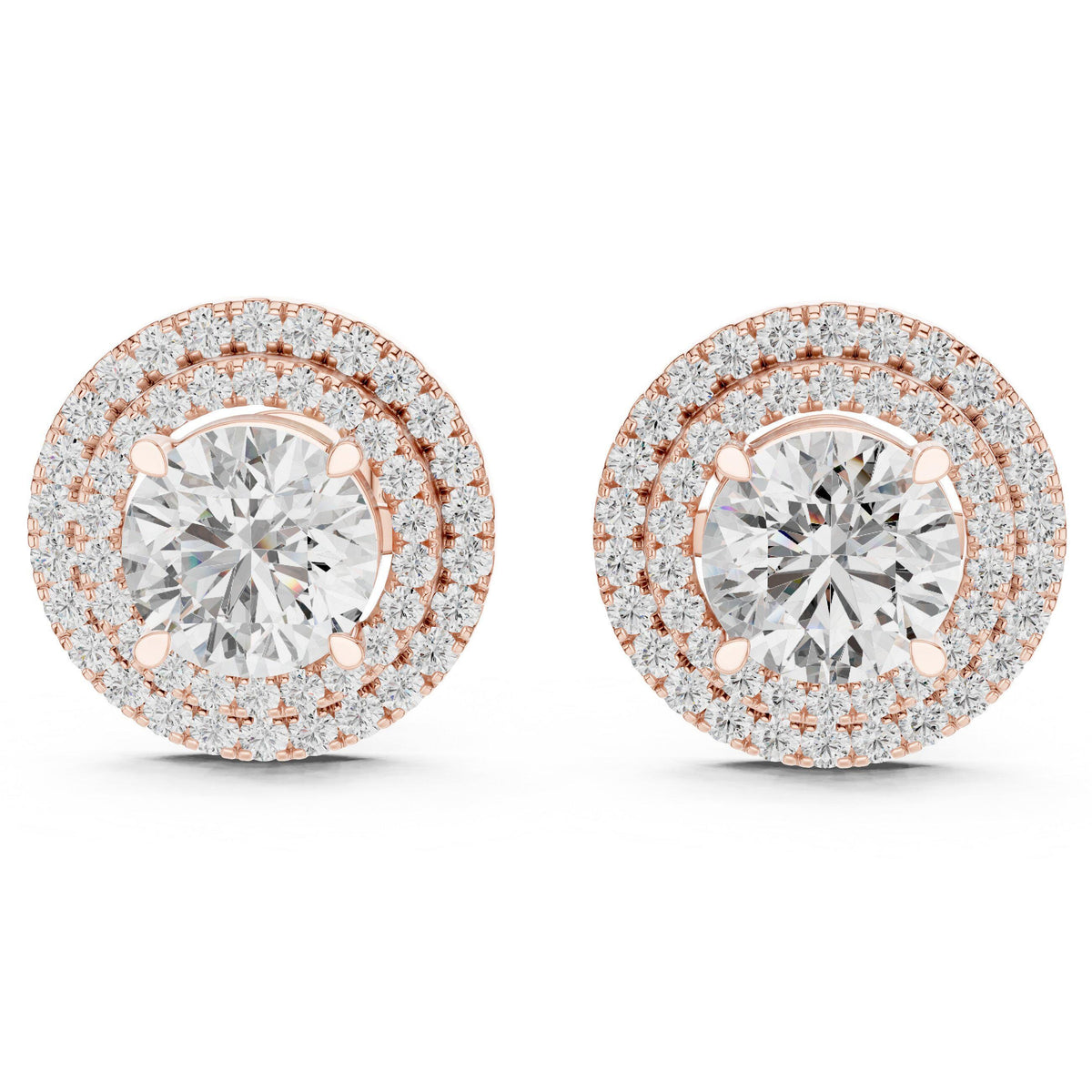 Round Moissanite Double-Halo Stud Earrings – 925 Sterling Silver, 18K Gold Vermeil