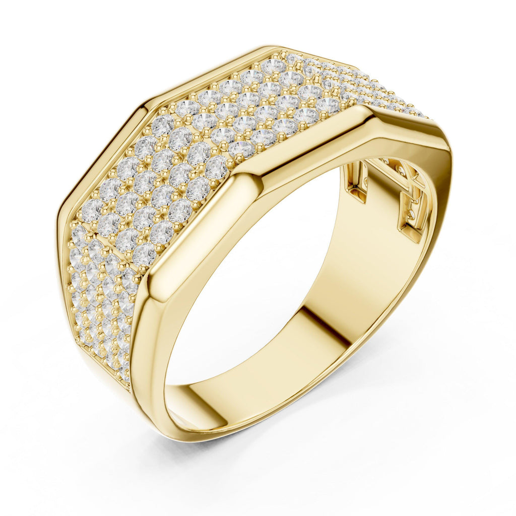 Men's Octagonal Pavé Moissanite Signet Ring – 925 Sterling Silver, 18K Gold Vermeil