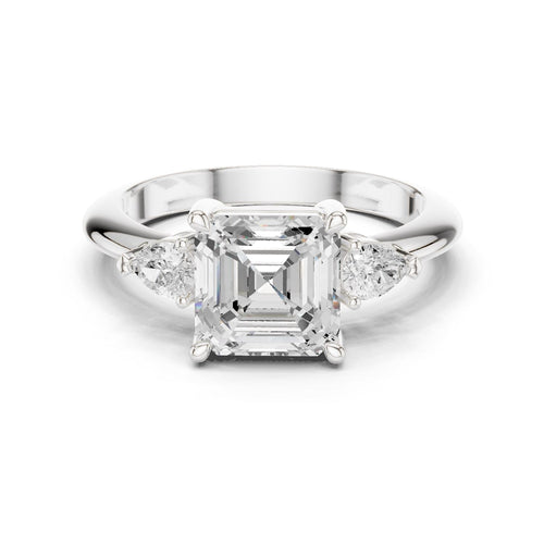 Asscher-Cut Moissanite Three-Stone Ring with Pear Side Stones – 925 Sterling Silver, 18K Gold Vermeil