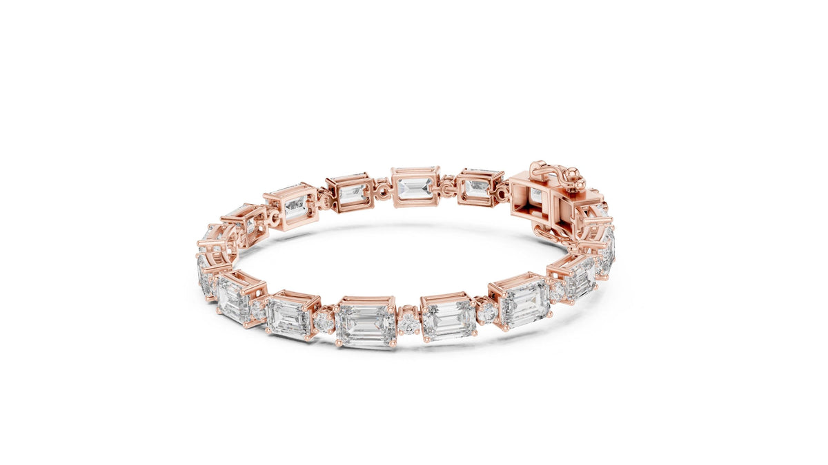 Emerald & Round Moissanite Tennis Bracelet – 925 Sterling Silver, 18K Gold Vermeil