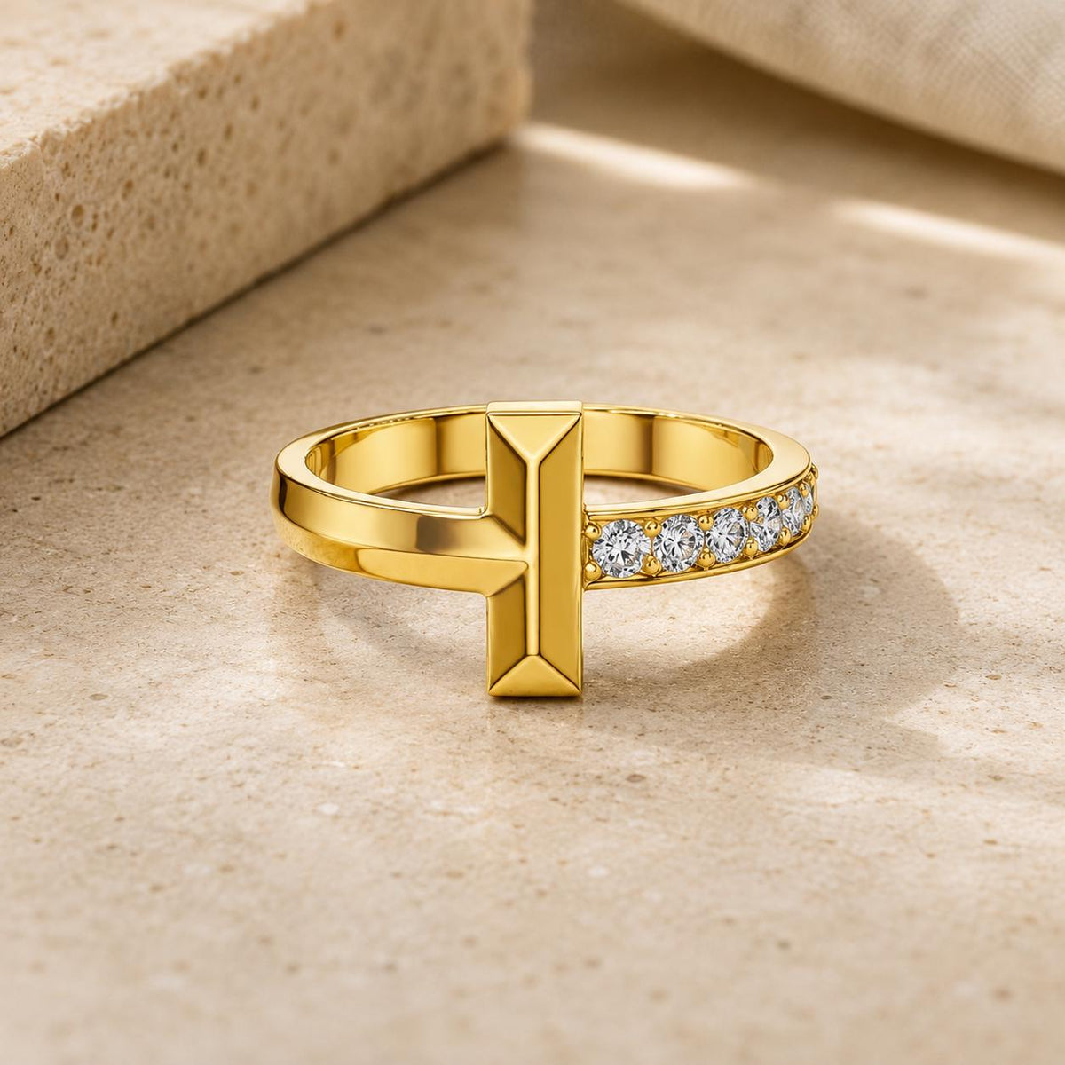 Men's T-Shaped Moissanite Ring – 925 Sterling Silver, 18K Gold Vermeil