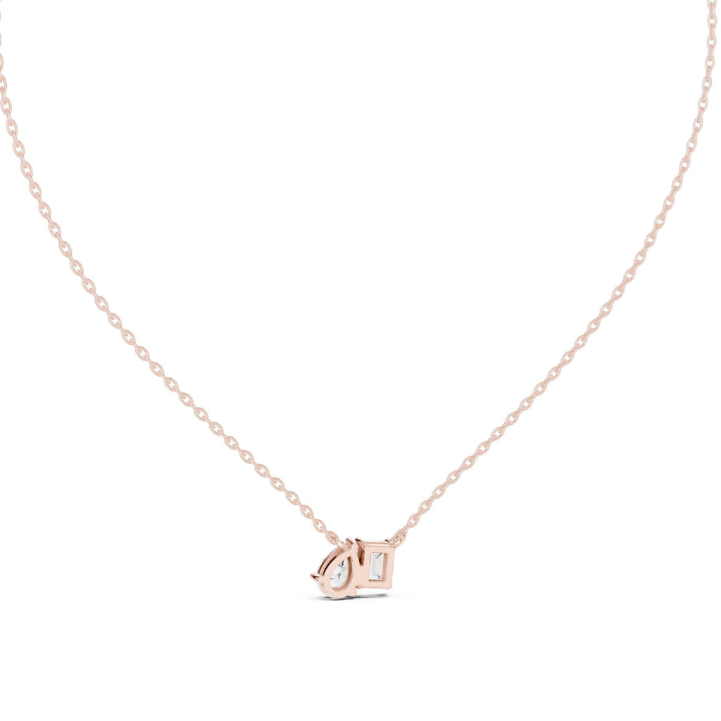 Emerald-Cut & Pear Moissanite Toi et Moi Necklace – 925 Sterling Silver, 18K Gold Vermeil