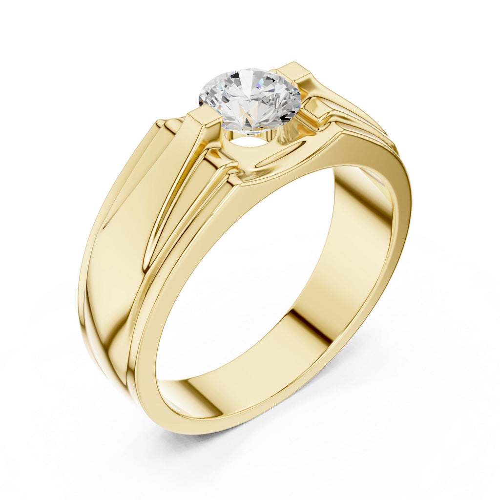 Men's Round Moissanite Ring, Stepped Square Setting – 925 Sterling Silver, 18K Gold Vermeil