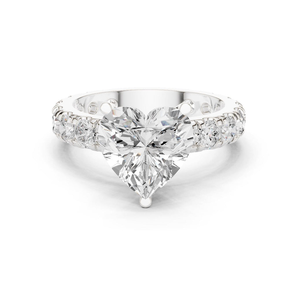 Heart-Shaped Moissanite Ring with Pavé Band – 925 Sterling Silver, 18K Gold Vermeil