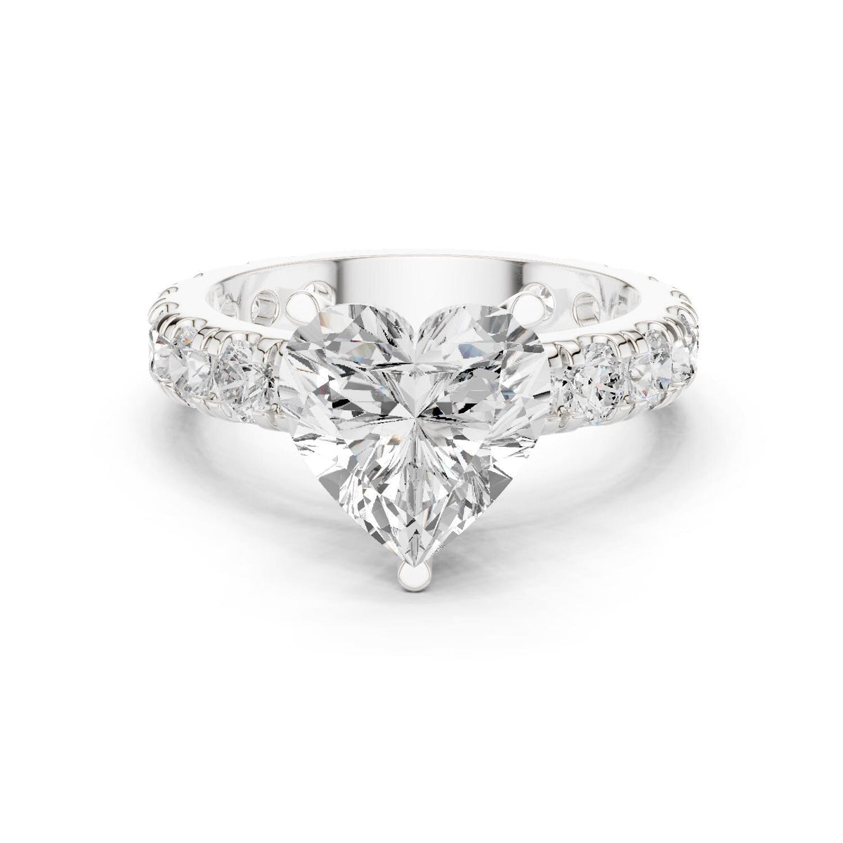 Heart-Shaped Moissanite Ring with Pavé Band – 925 Sterling Silver, 18K Gold Vermeil