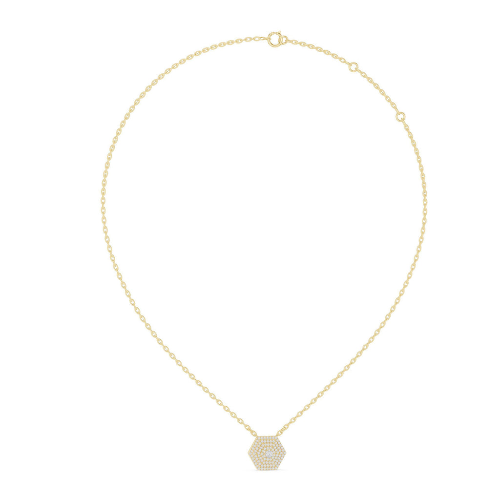 Moissanite Hexagon Pavé Pendant Necklace – 925 Sterling Silver, 18K Gold Vermeil