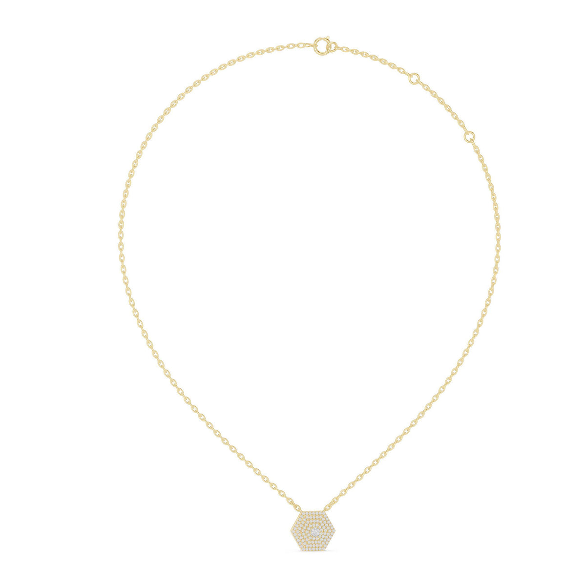 Moissanite Hexagon Pavé Pendant Necklace – 925 Sterling Silver, 18K Gold Vermeil