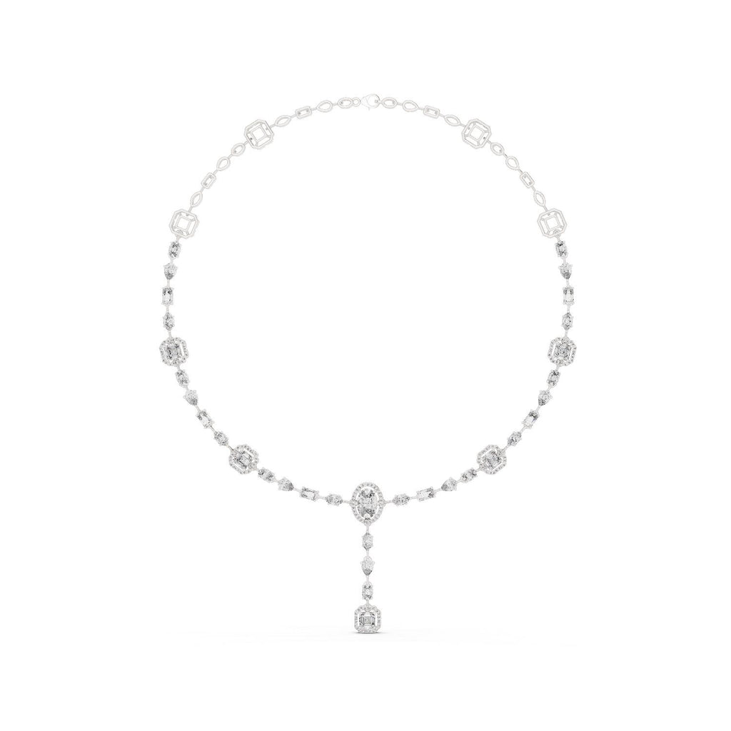Oval Halo Moissanite Y-Drop Necklace – 925 Sterling Silver, 18K Gold Vermeil