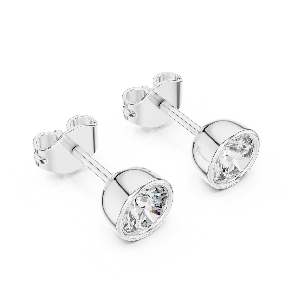 Round Moissanite Bezel Stud Earrings – 925 Sterling Silver, 18K Gold Vermeil