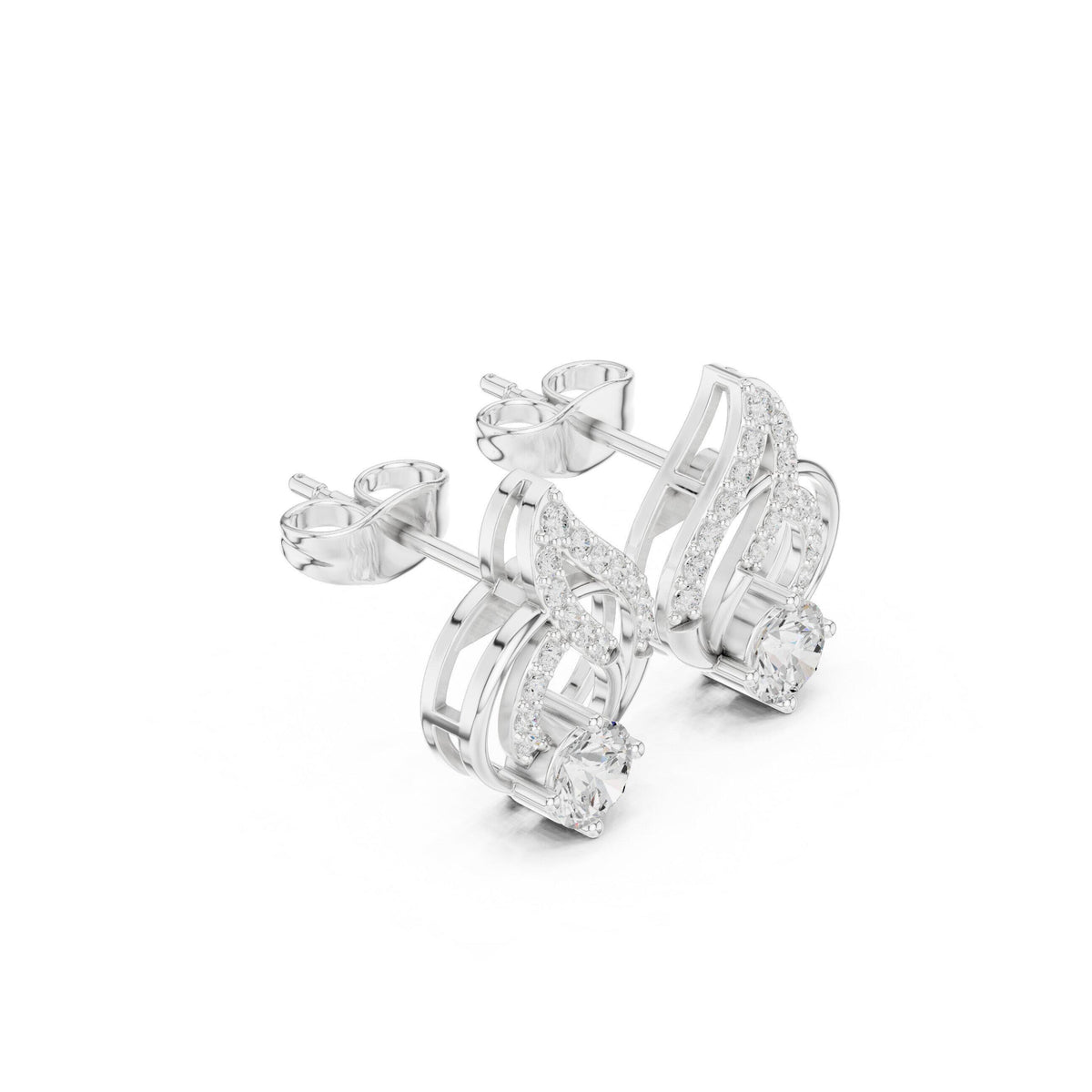 Pear Moissanite Swirl Stud Earrings – 925 Sterling Silver, 18K Gold Vermeil