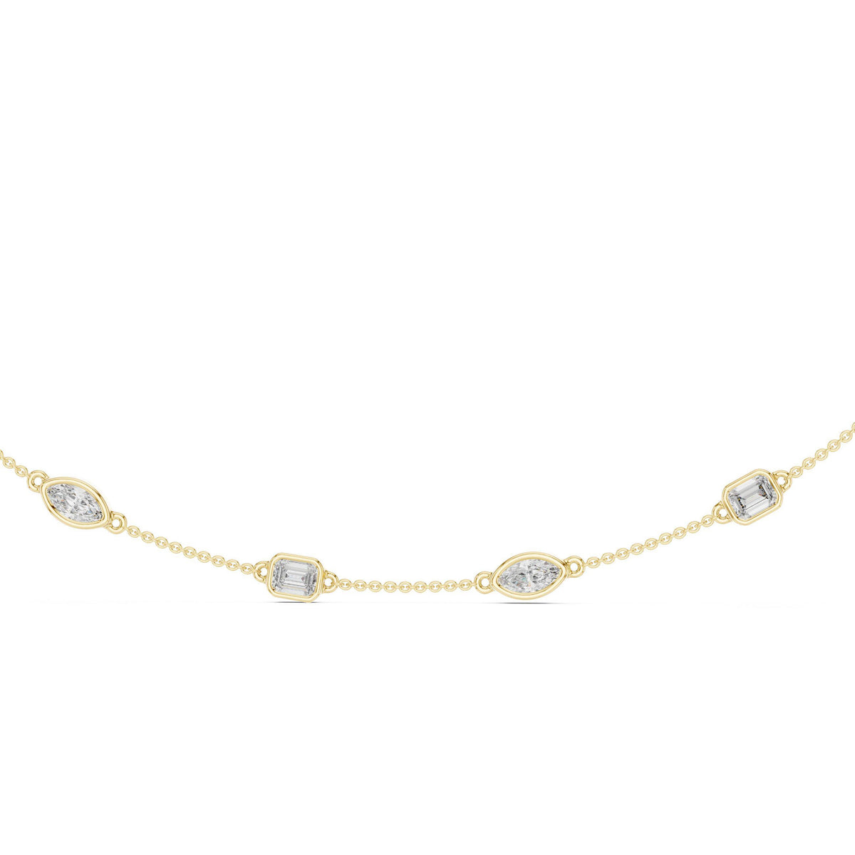 Emerald-Cut & Marquise Moissanite Bezel Station Necklace – 925 Sterling Silver, 18K Gold Vermeil