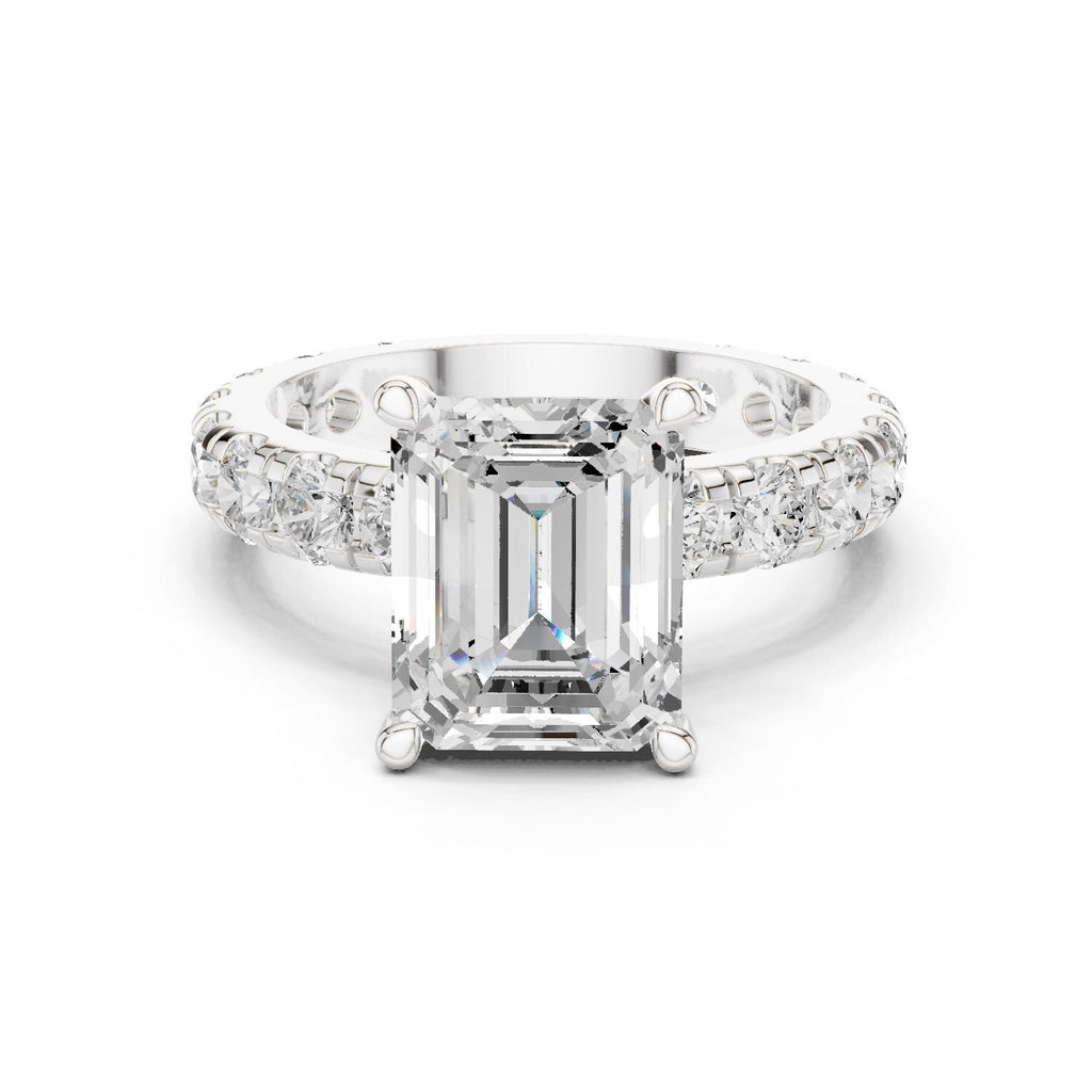 Emerald-Cut Moissanite Ring with Pavé Band – 925 Sterling Silver, 18K Gold Vermeil