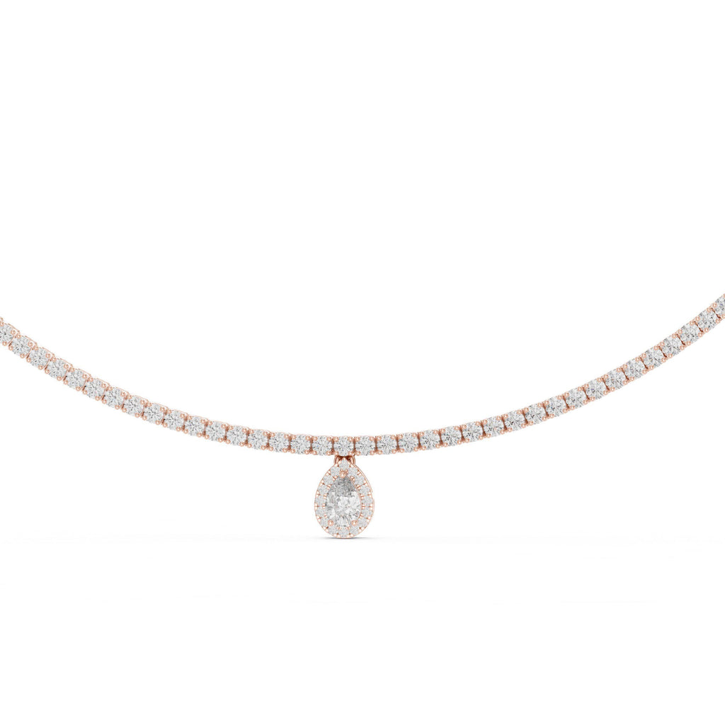 Pear Moissanite Drop Tennis Necklace – 925 Sterling Silver, 18K Gold Vermeil