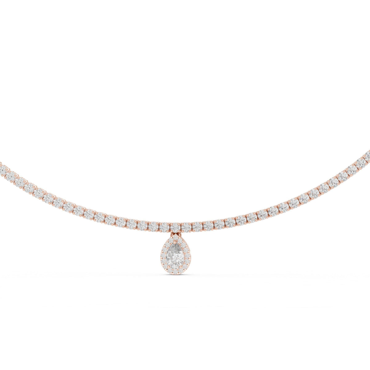 Pear Moissanite Drop Tennis Necklace – 925 Sterling Silver, 18K Gold Vermeil