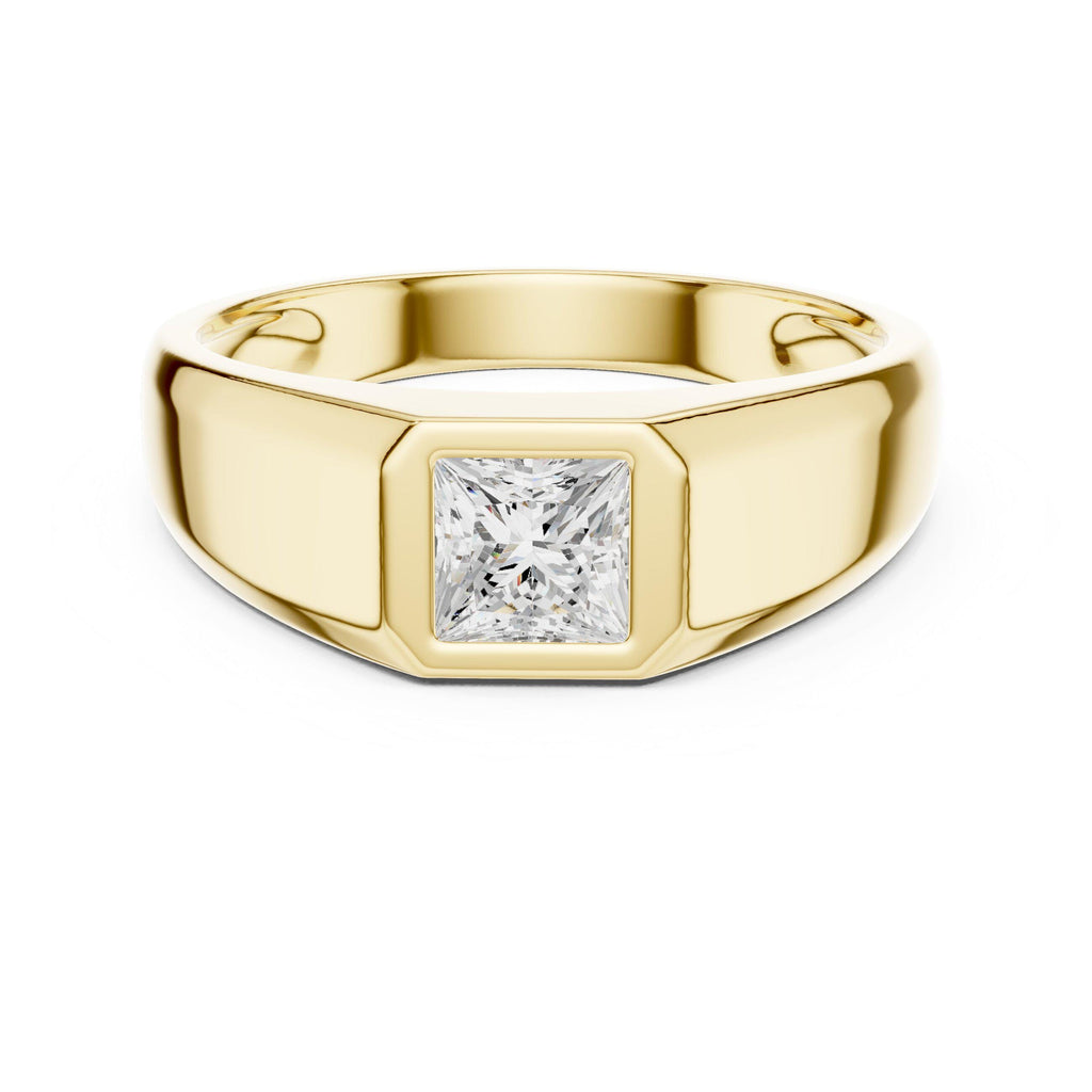 Men's Princess-Cut Moissanite Signet Ring, Flat Top – 925 Sterling Silver, 18K Gold Vermeil