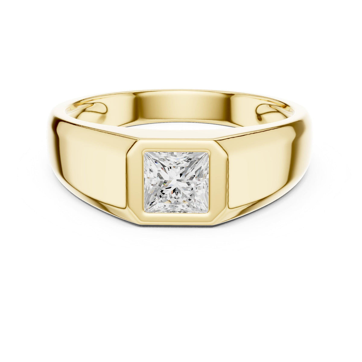 Men's Princess-Cut Moissanite Signet Ring, Flat Top – 925 Sterling Silver, 18K Gold Vermeil