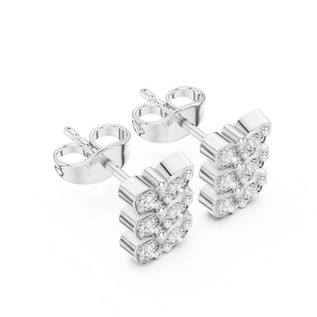 Moissanite Stacked Leaf Stud Earrings – 925 Sterling Silver, 18K Gold Vermeil