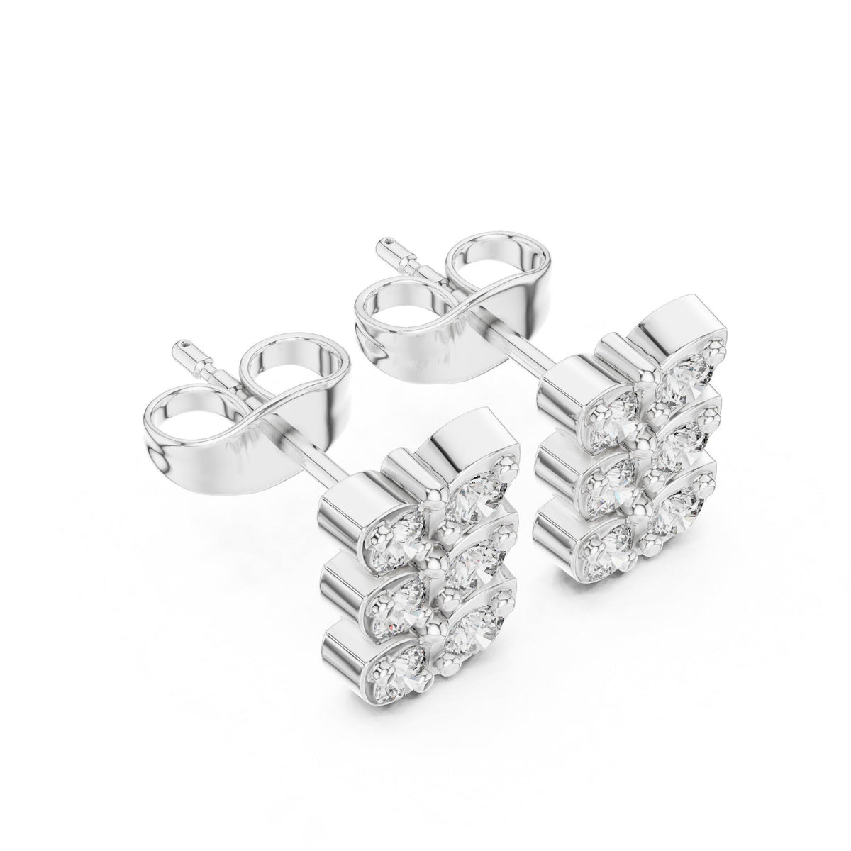 Moissanite Stacked Leaf Stud Earrings – 925 Sterling Silver, 18K Gold Vermeil