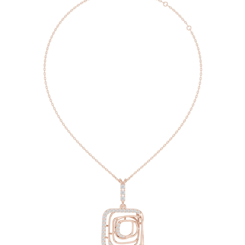 Moissanite Pavé Square Spiral Pendant Necklace – 925 Sterling Silver, 18K Gold Vermeil