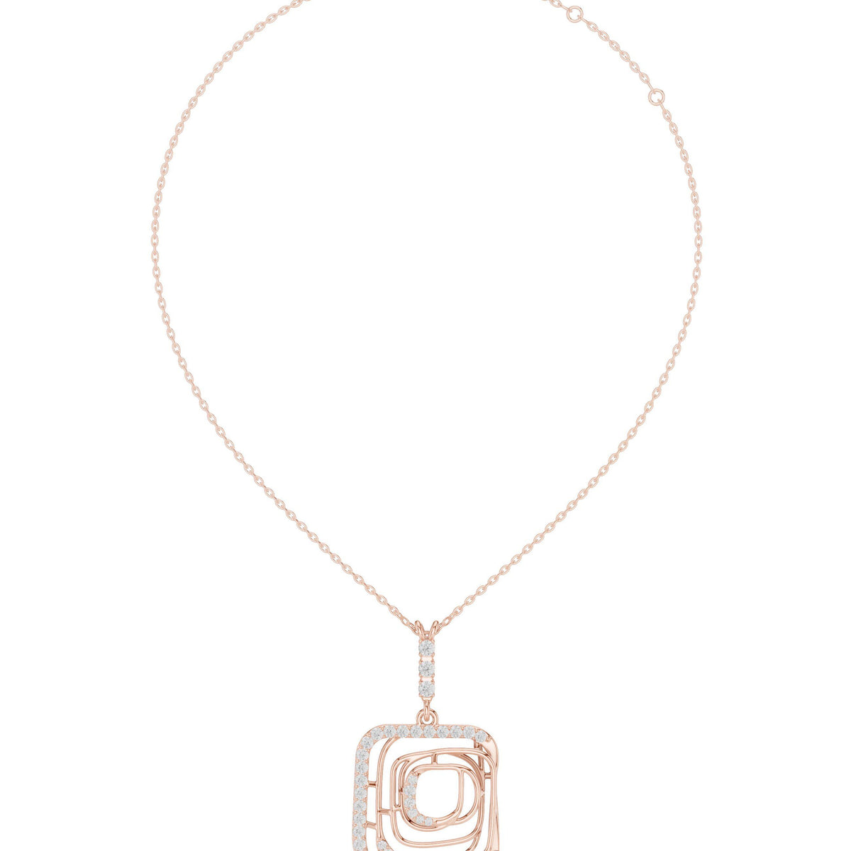 Moissanite Pavé Square Spiral Pendant Necklace – 925 Sterling Silver, 18K Gold Vermeil