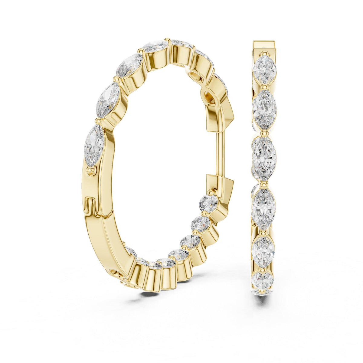Marquise & Round Moissanite Station Hoop Earrings – 925 Sterling Silver, 18K Gold Vermeil